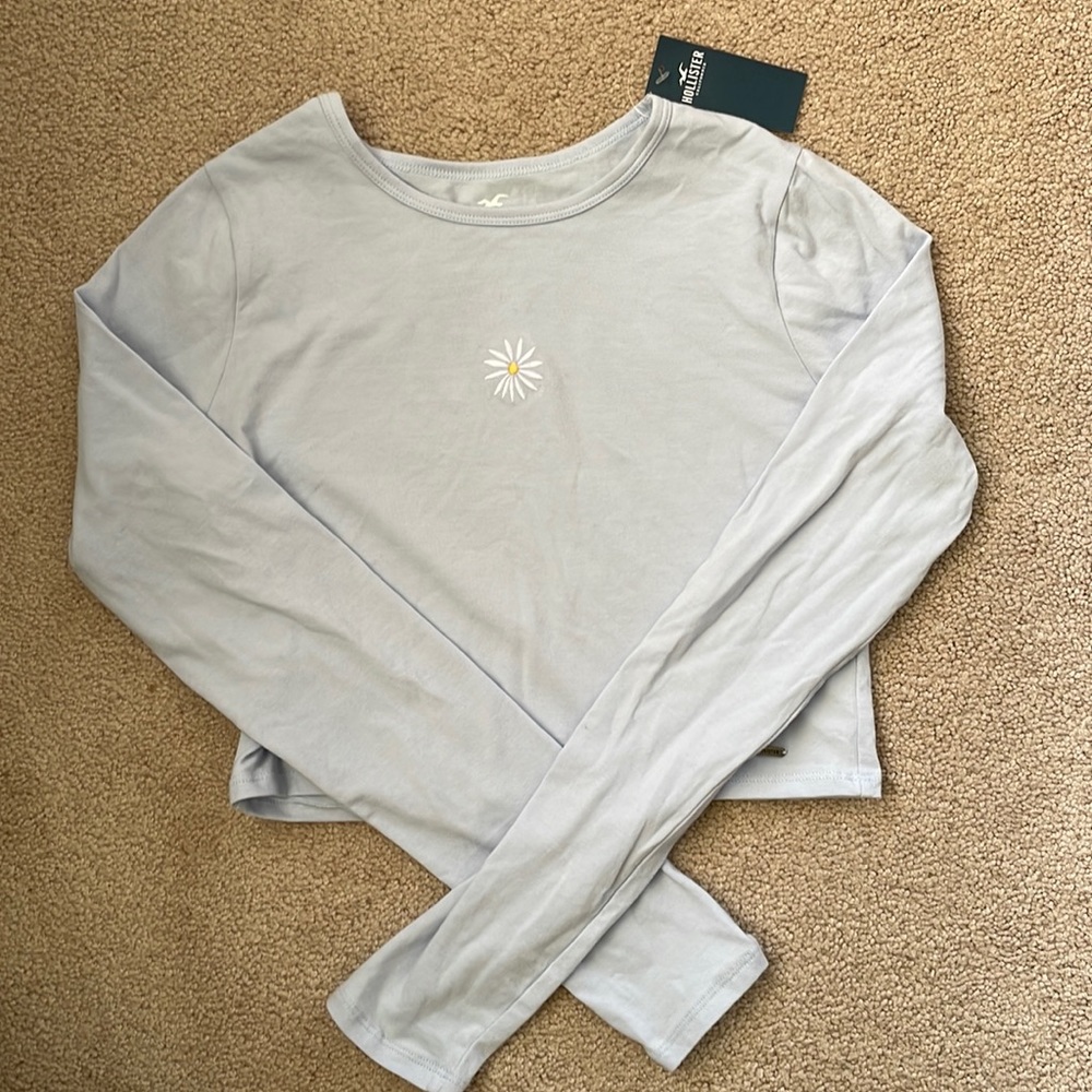 Hollister baby blue crop top tee shirt NEW